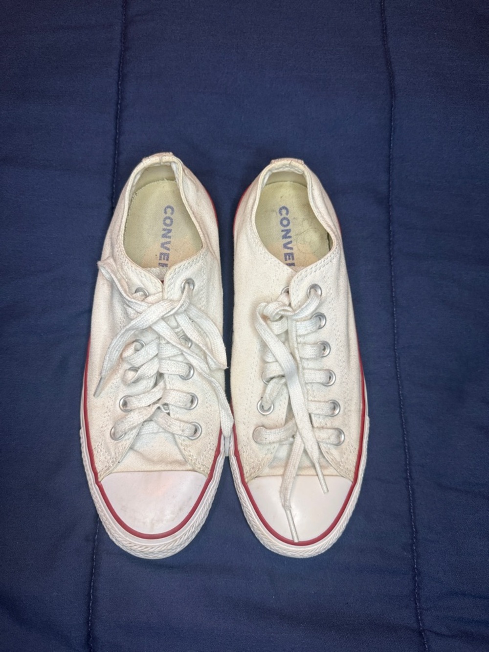 Converse Women’s White Canvas Low-Top Sneakers with Red Trim
